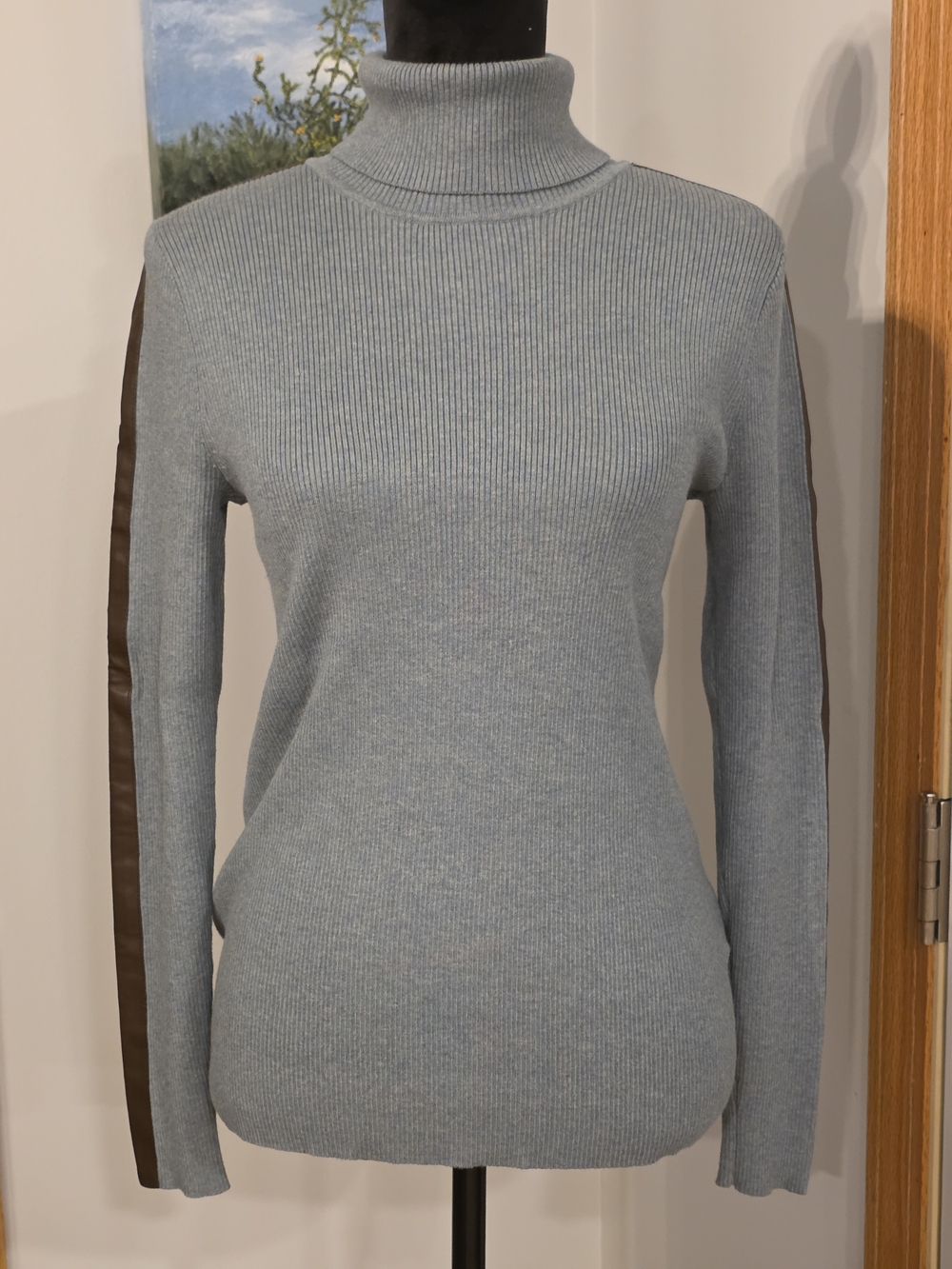 Lauren Ralph Lauren Faux-Leather-Trim Turtleneck Sweater- Women's Large